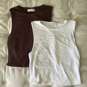 aritzia babaton contour muscle tank mocha brown and white